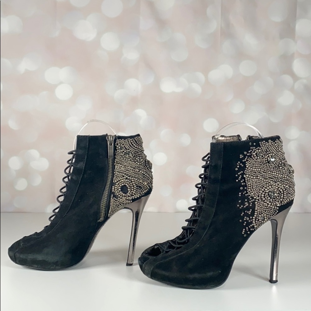 SAM EDELMAN “QUANTAM” Embellished Laced Suede Heel - Picture 5 of 16